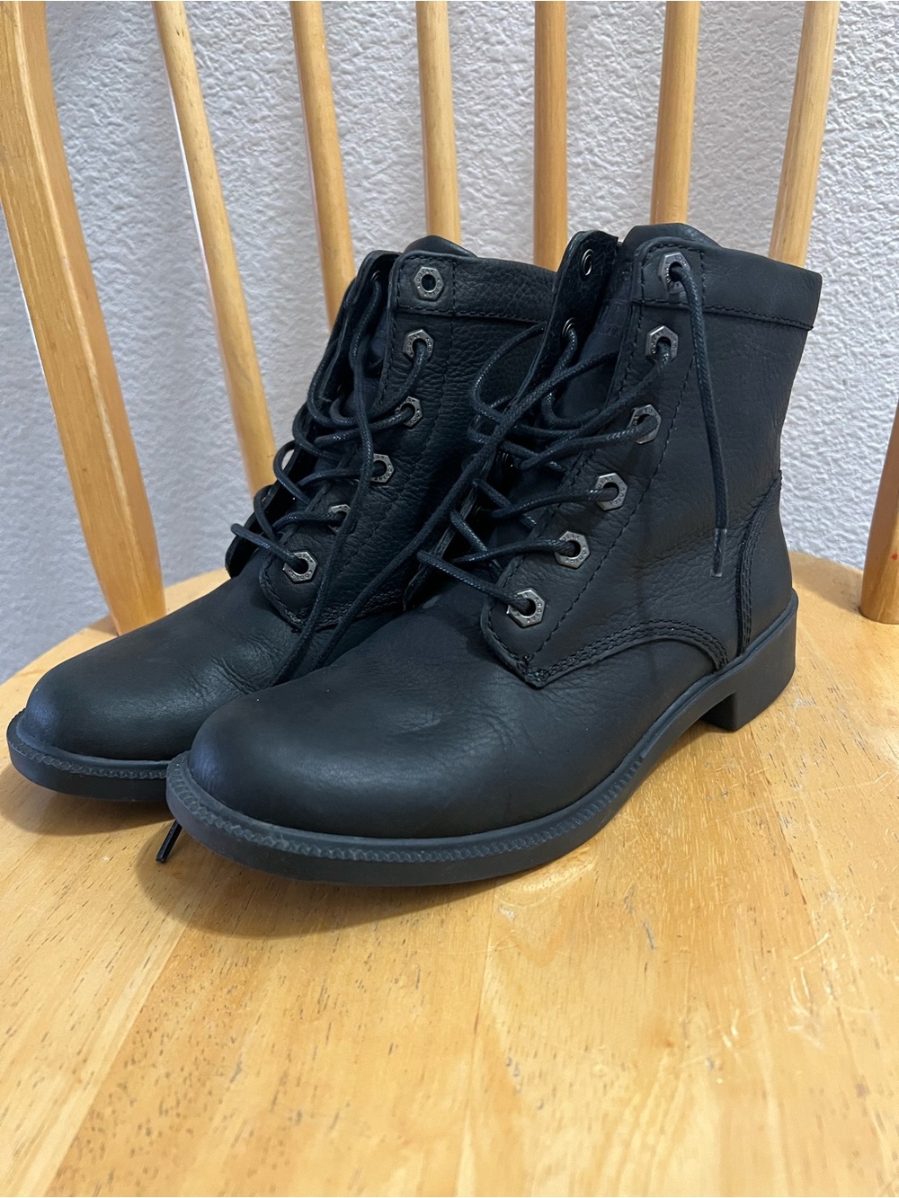 Women's Black Lace-Up Leather Combat Boots